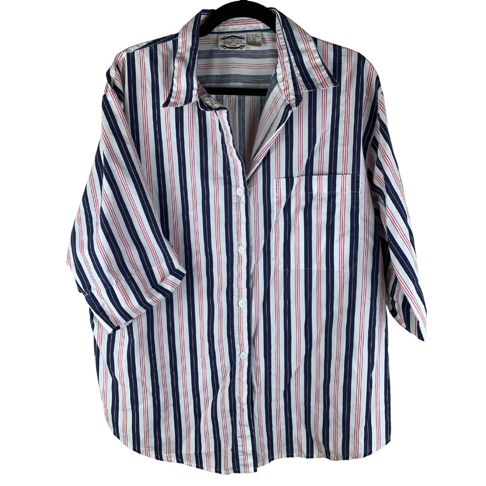 Size 18w Separate Issue Woman blue white red Track stripe shirt, 3/4 Sleeve